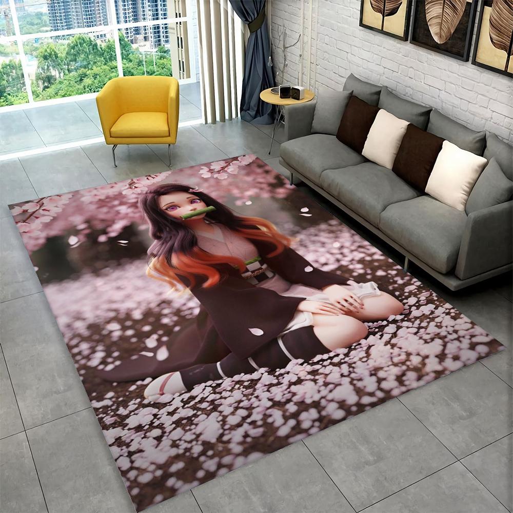 Kamado Nezuko Demon Slayer Anime Area Rug,Carpet Rug for Living Room Children Bedroom Sofa Doormat Decor,Kid Non-slip Floor Mat
