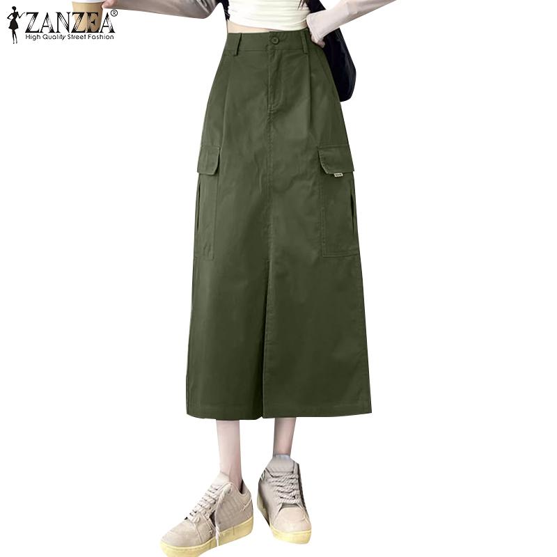 

ZANZEA Женские повседневные длинные юбки на молнии и пуговицах