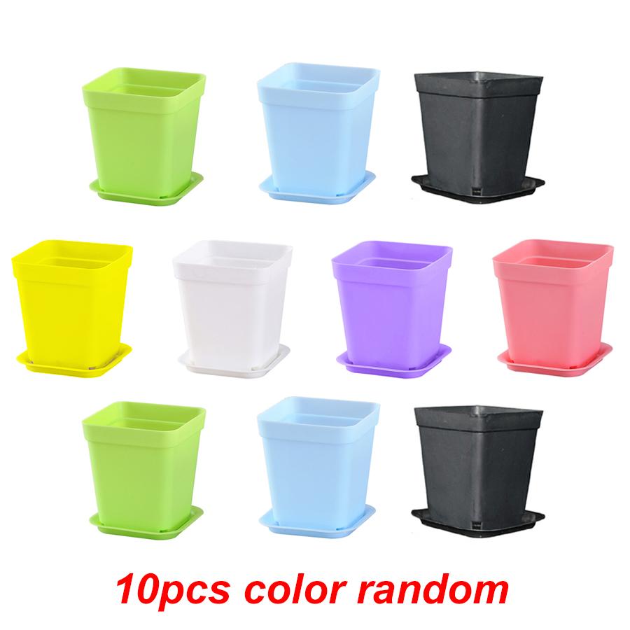 10pcs 7x7cm Plastic Square Flower Pot with Cover Garden Balcony Office Desktop Flower Pot Plant Growing Container