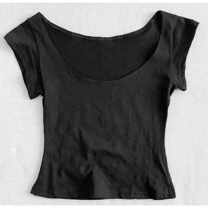 

Розовая футболка из бамбукового хлопка с U-образным вырезом, облегающего кроя, с короткими рукавами для женщин - Летний корейский стиль S чёрный