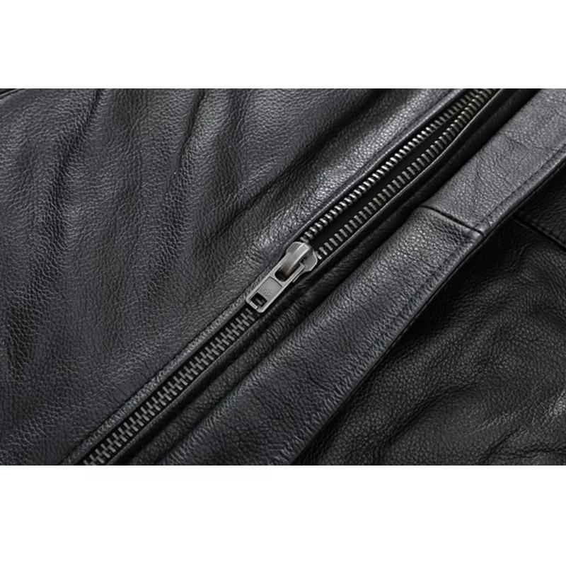 Chinese Size Men Leather Jacket Genuine Cowhide Black Autumn