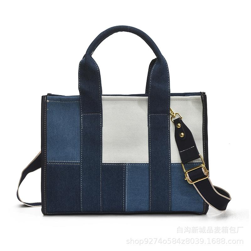 2025 summer new casual portable tote bag women's fashion color matching denim versatile messenger shoulder bag