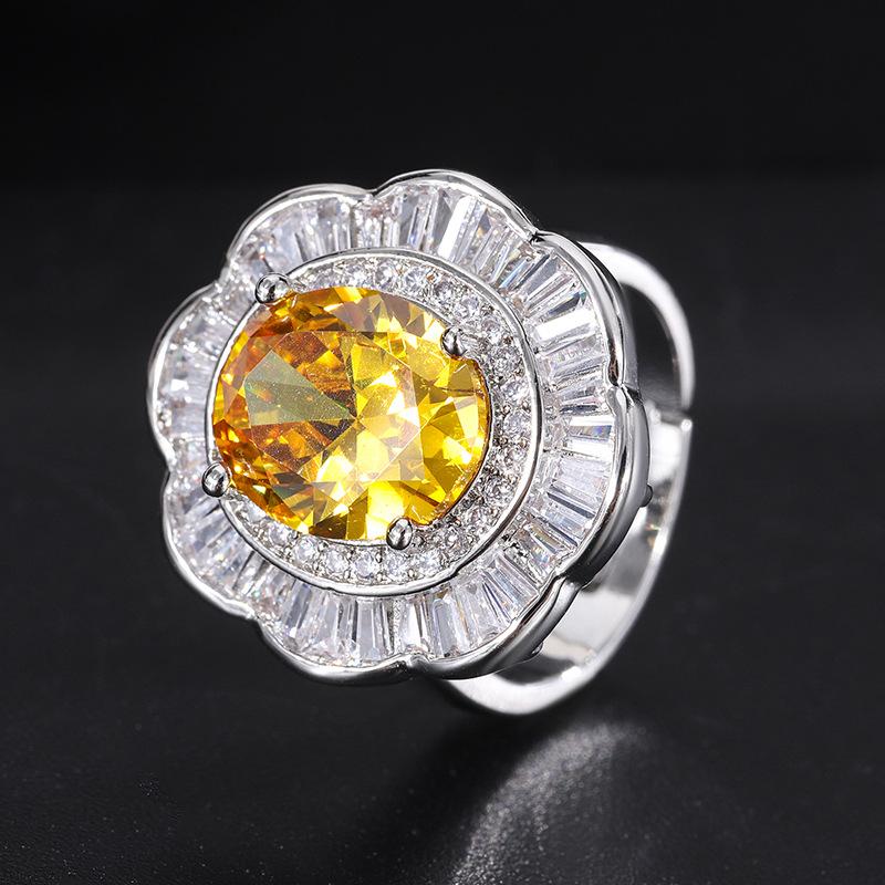 2024 new diamond-inlaid colored zircon ring exaggerated jewelry zircon ring fashion