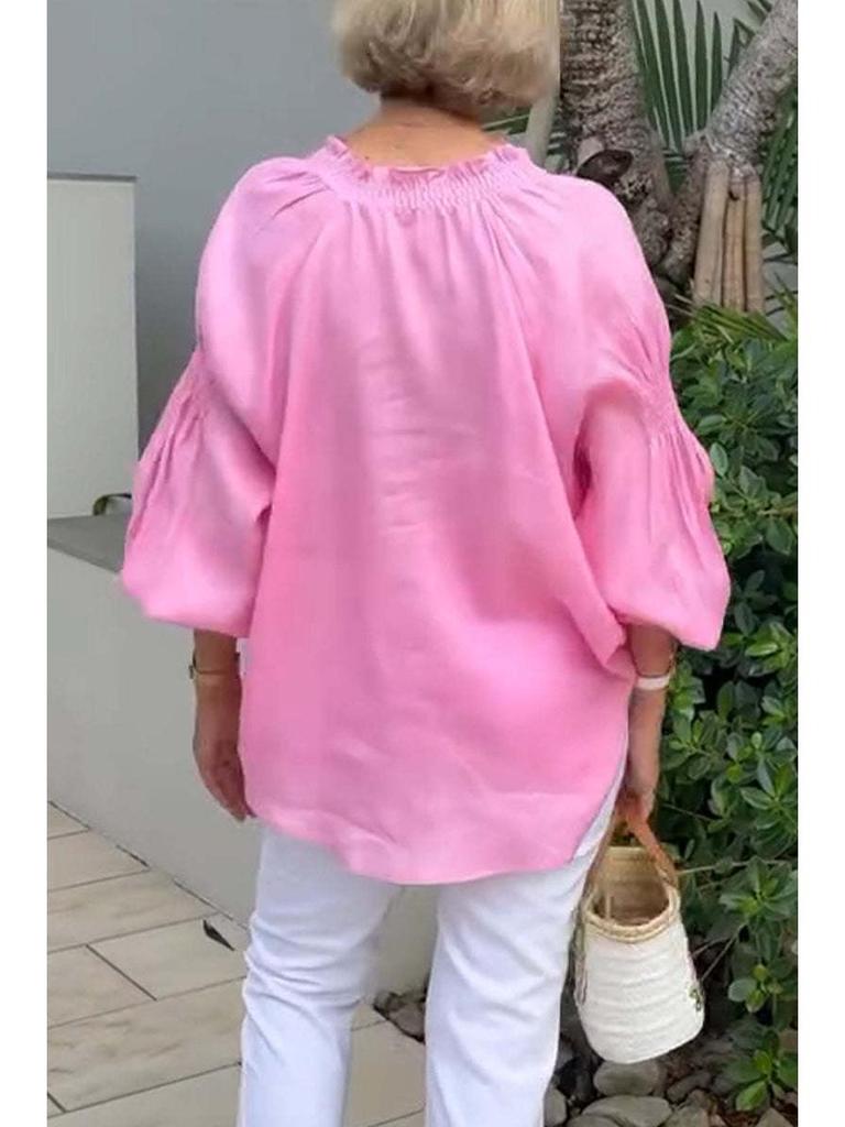 2025 Vår/Sommar Dam V-ringad Bomull Linne Långärmad Ledig Topp