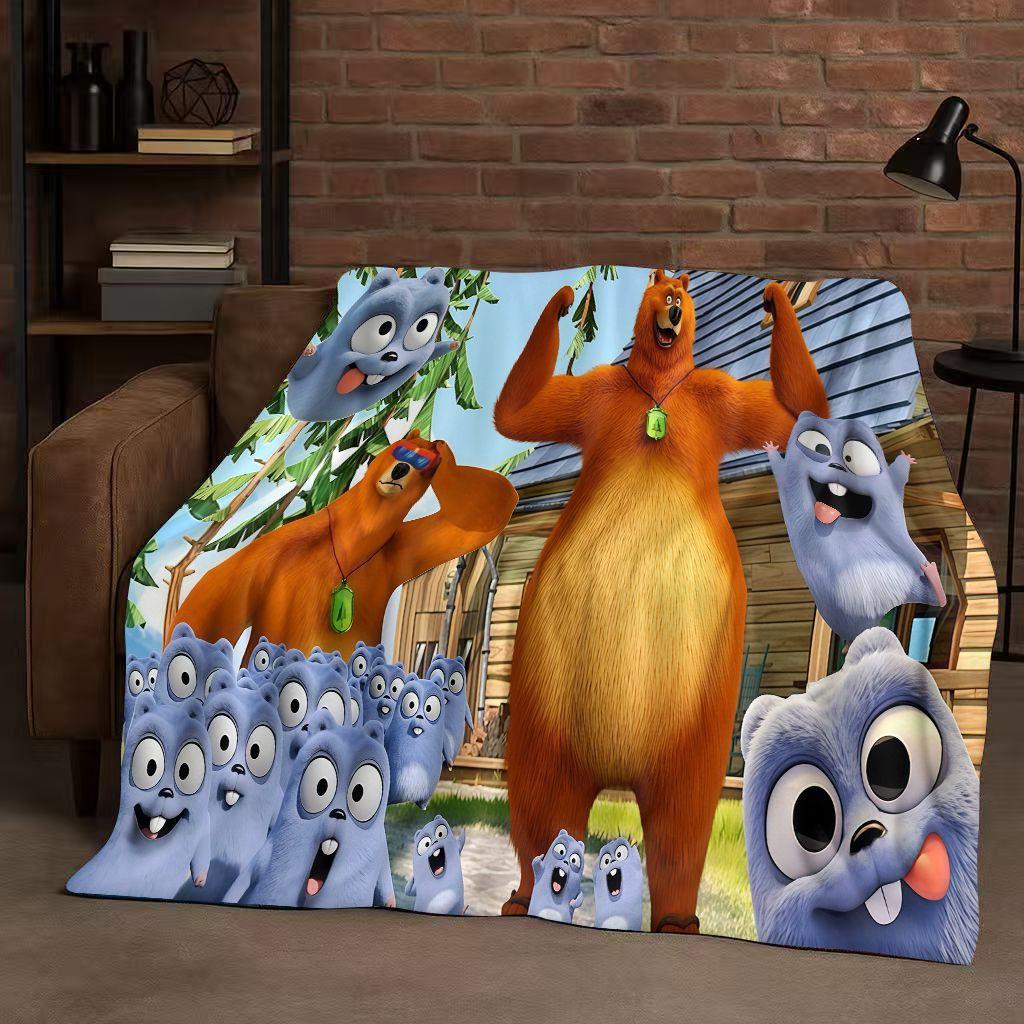 Kawaii Grizzy and The Lemmings Cartoon Flannel Blanket,Ultra Soft Warm Plush Throw for Home Bedroom Bed Sofa Cover Kids Gift
