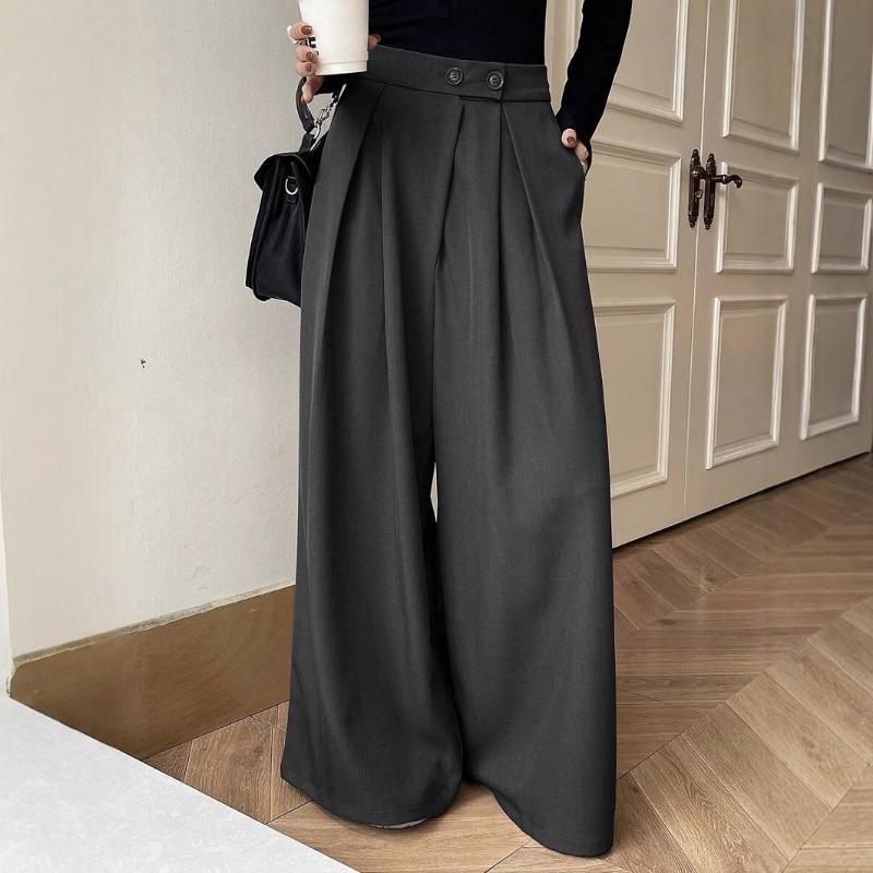 Damen High Waist Weiter Bein Gerader Lockerer Freizeit Anzug Hose