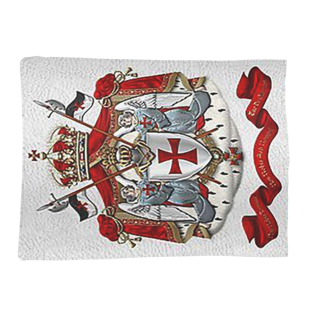 Knights Templar Flag With Coat Of Arms Medieval Warrior Cross Blanket Soft Flannel Throw Blanket Bedspread for Bed Living Room