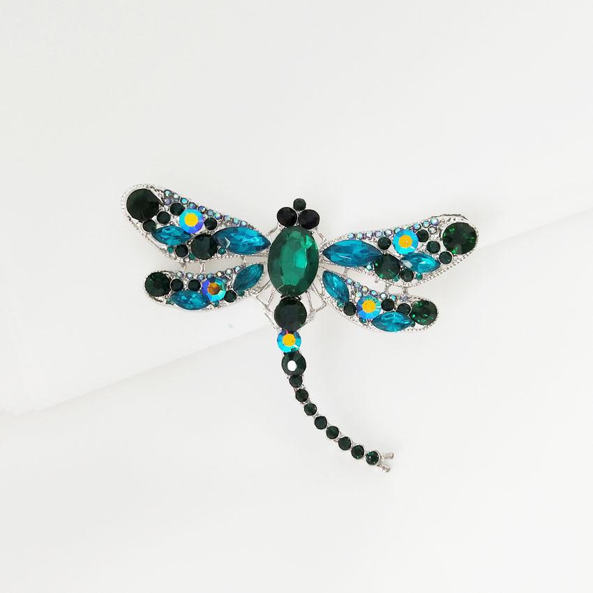 Retro Dragonfly Brooch Female Alloy Inlaid with Diamond Heavy Industry Insect Safety Pin Suit Coat Collar Fashion Pin Accessory