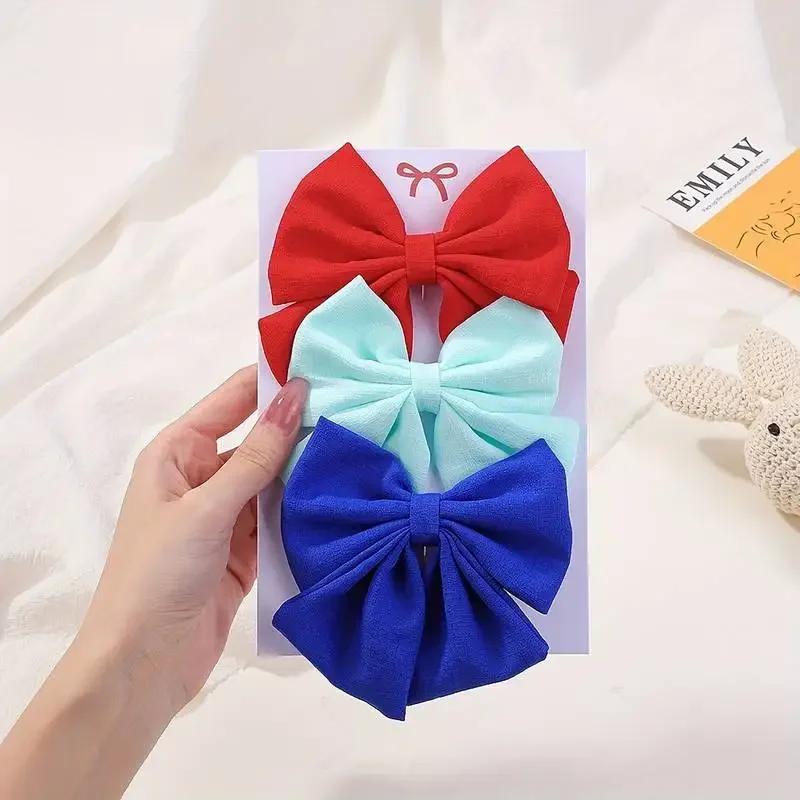 3pcs 4.13'' Grosgrain Ribbon Hair Bows Clips Sweet Bowknot Hairpins Barrettes Headwear Women Girls  Hair Accessories