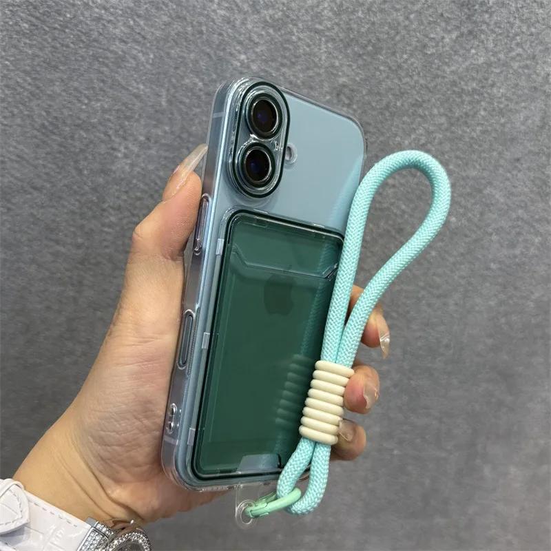 

17 Air Candy Color Transparent Card Pack Case For iPhone 11 12 13 14 15 16 17 Pro Max Plus 17 Lanyard Silicone Photo Clip Cover For iPhone 11Pro