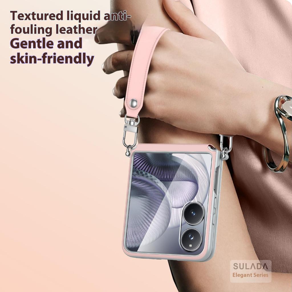 SULADA Pouzdro pro Xiaomi Mix Flip 2 s popruhem Kožený zadní kryt telefonu Ochrana pantu