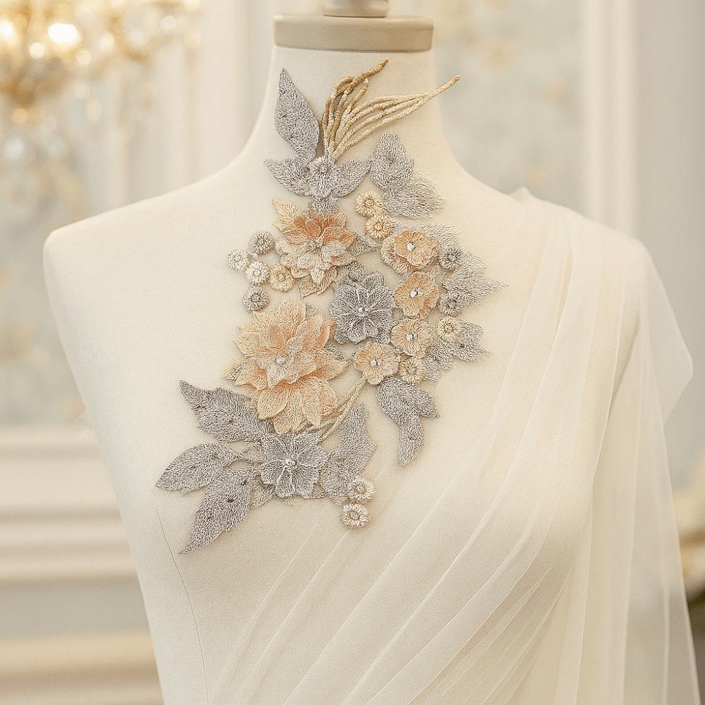 Delicate Flower Embroidered Patches Three-dimensional Clothes Patches  Wedding Dress