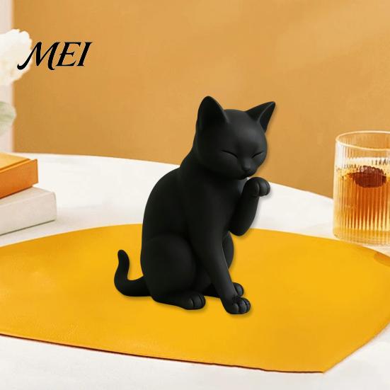 Faules Katzen-Design-Ornament Schwarzes Modell, Mini-Form-Ornament, 3D-gedruckte matte Schlafzimmer-Dekorationsfigur für Schreibtisch Eingangshalle Elegante Skulptur