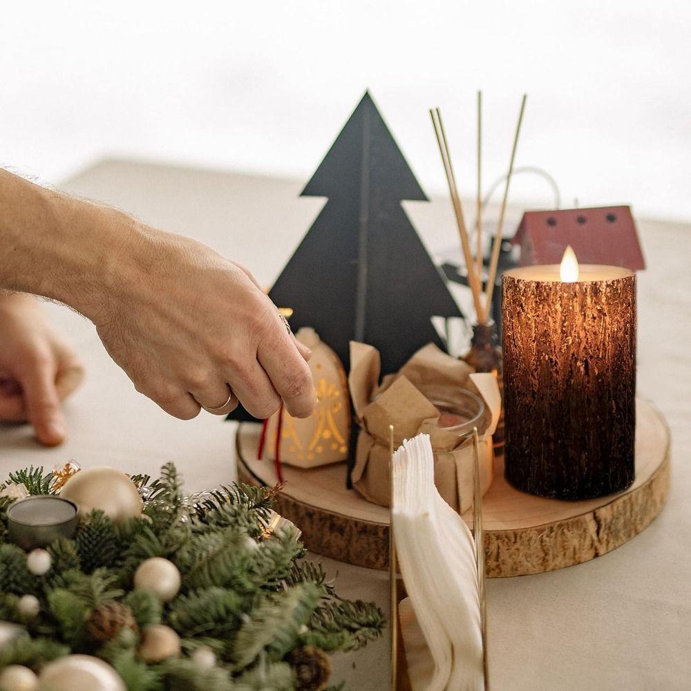 Pine Bark Effect LED Pine Bark Swing Candles Battery Operated Electric Decorative Light  Wedding