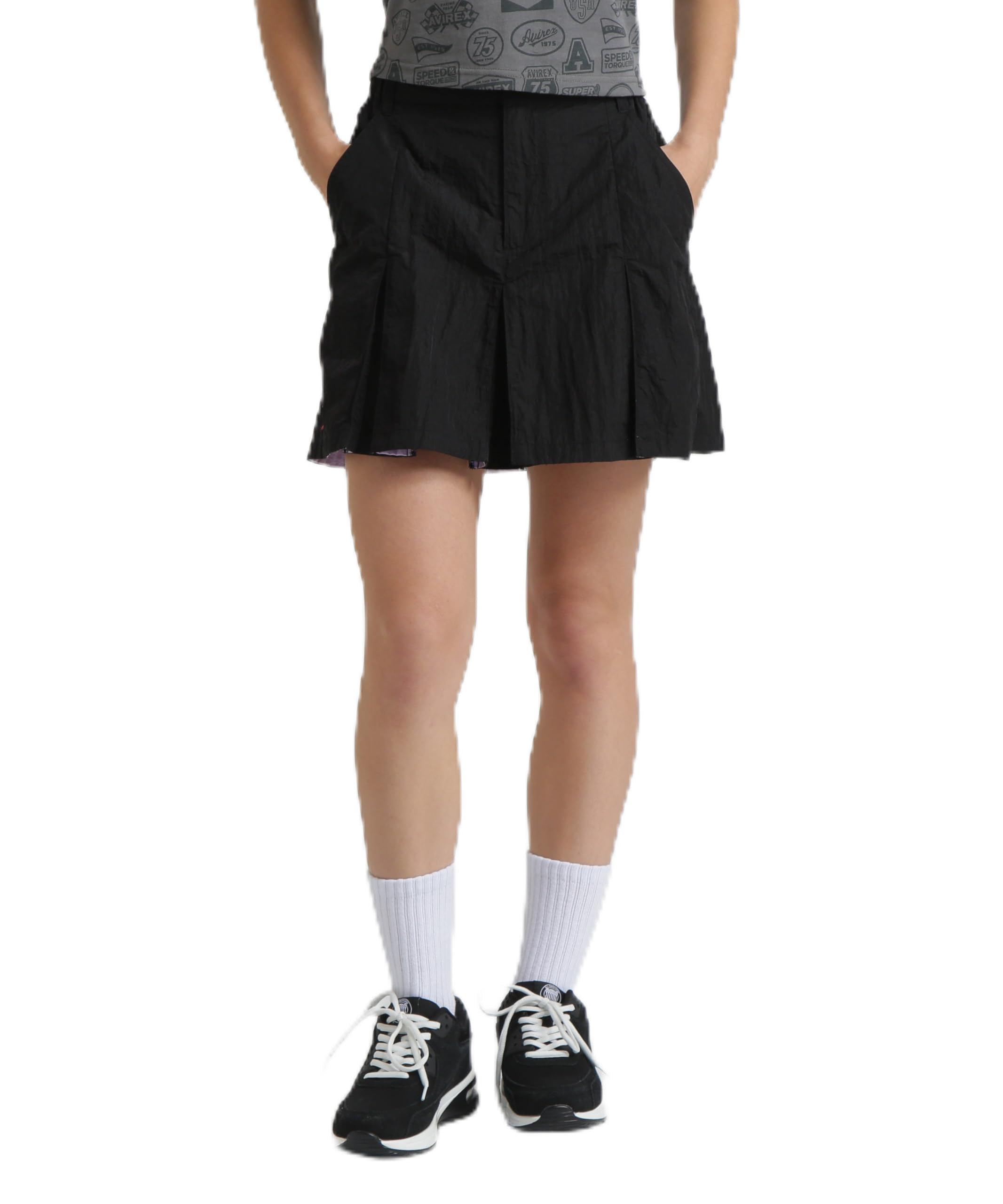 

AVIREX NYLON SKIRT-LIKE PLEATED SKIRT Women s Nylon Skirt Pleated Shorts Snap Button Flare One Size 010 black 783-6116606
