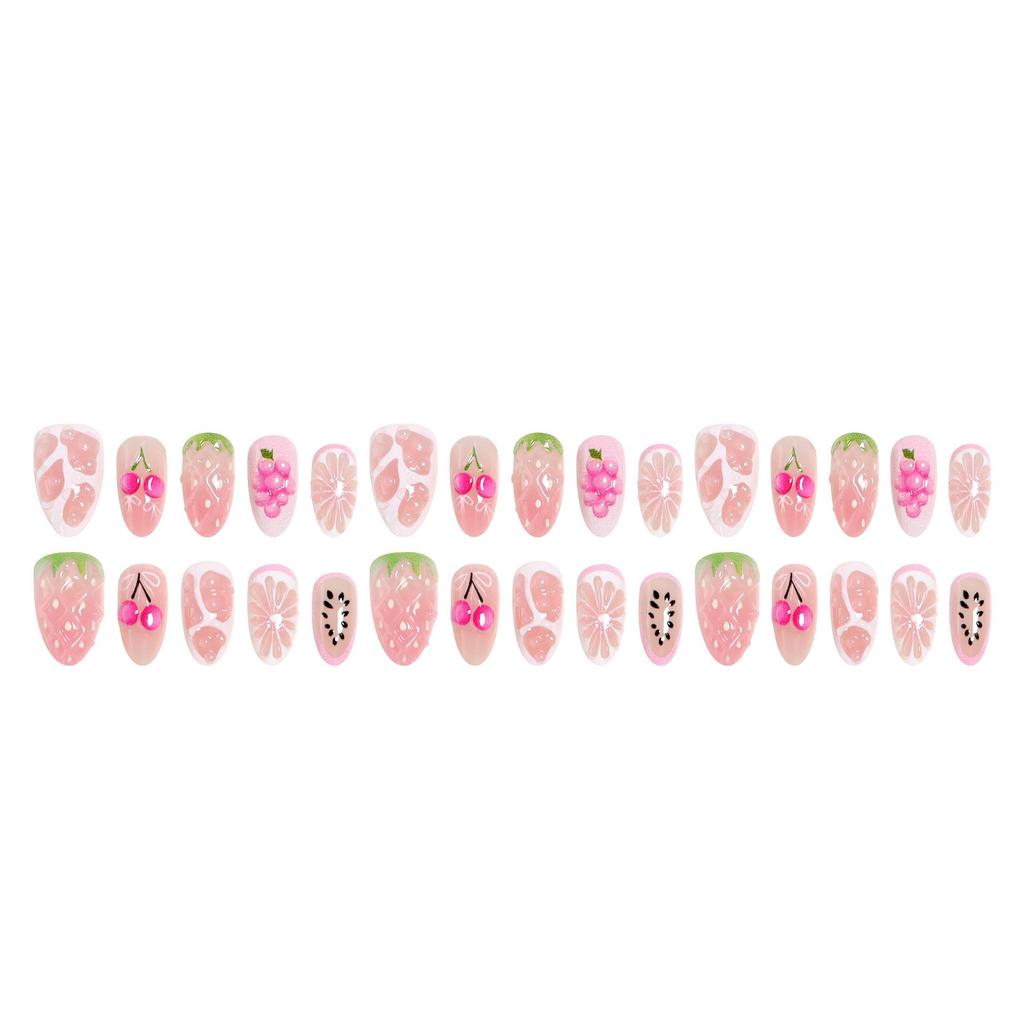 Summer European American 3D Strawberry Cherry Almond Nail Art Gel Tips