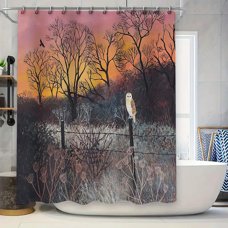 Шторка для душа  Лес сов  Природа Птицы Деревья Дикая природа Фон Моющаяся Декор для ванной Комнаты Художественный декор для дома Современный стиль фермерского дома 90x180cm