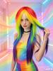 Tęczowa Ombre Długa Prosta Warstwowa Syntetyczna Peruka Z Grzywką Unisex Duma Halloween Party Kostium Cosplay Dopinka