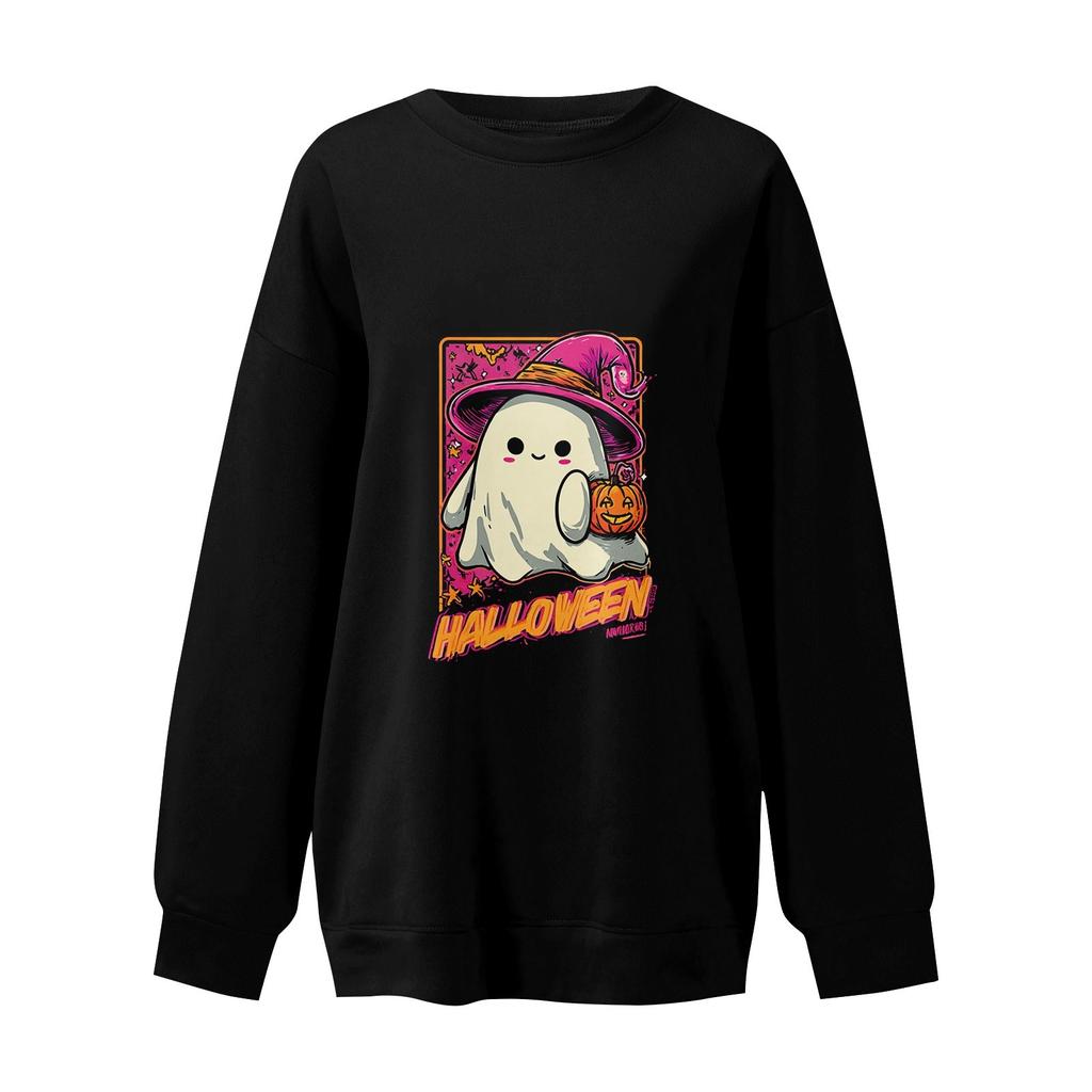Women's Pullover Dropped Shoulder Halloween Print Sports Sweatshirt Top
