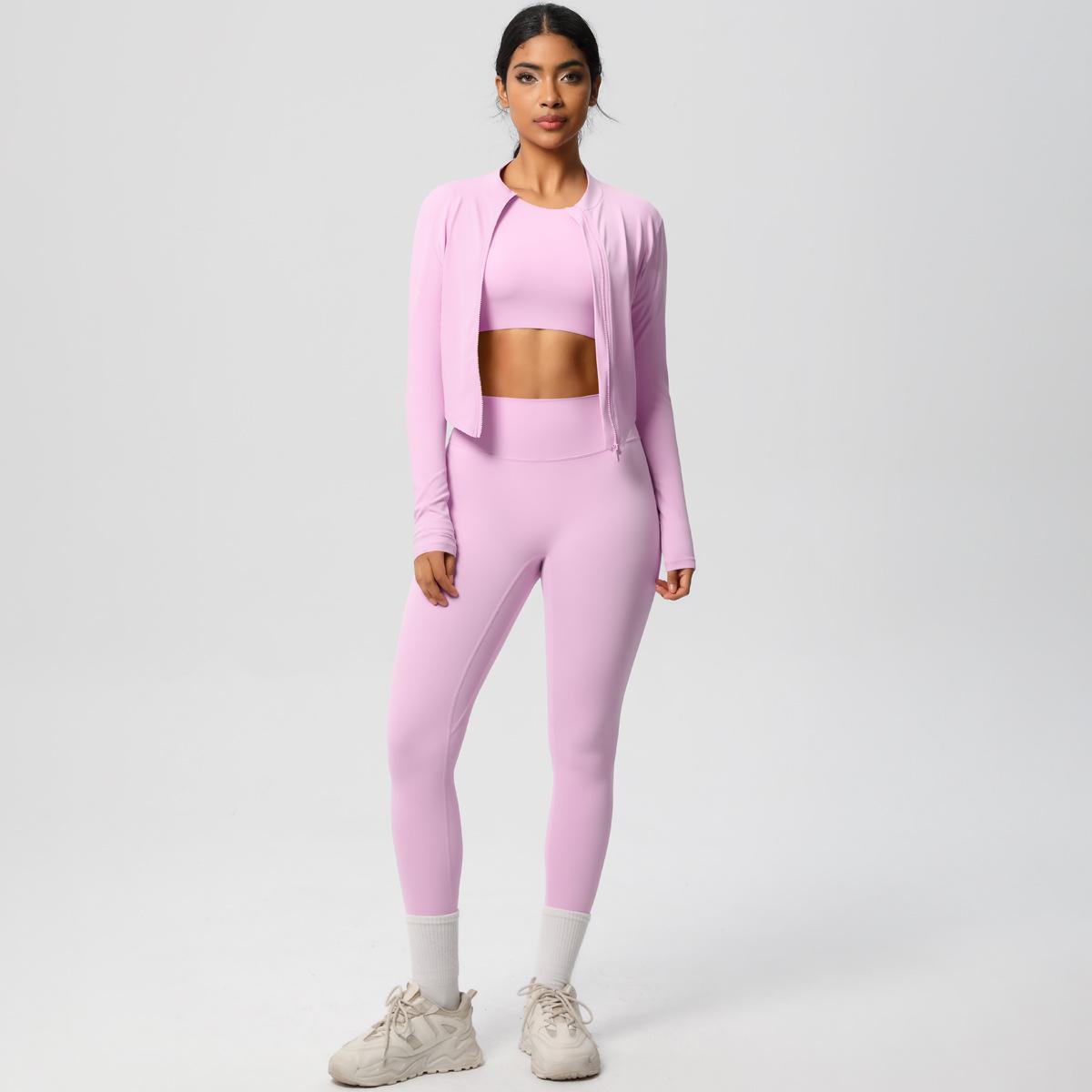 

Однотонный нюдовый матовый комплект для йоги, облегающий, быстросохнущий, с эффектом подтяжки бедер, для спорта, бега, фитнеса, набор из трех предметов для женщин XL