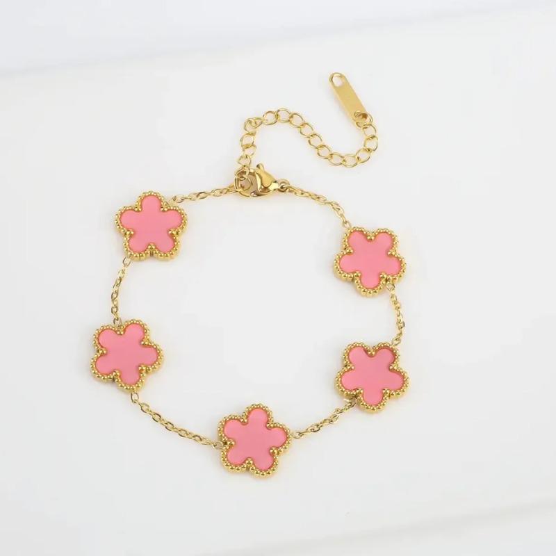 1pc Luxury Stainless Steel Bracelet for Women, Double-sided Five Leaf Flower Bracelet for Women Clover New Fashion Jewelry Gifts