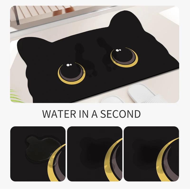 Minimalist Cute Cat Bath Mat Non-Slip Absorbent Quick Dry Washable Floor Rug for Bathroom Entryway Bedroom