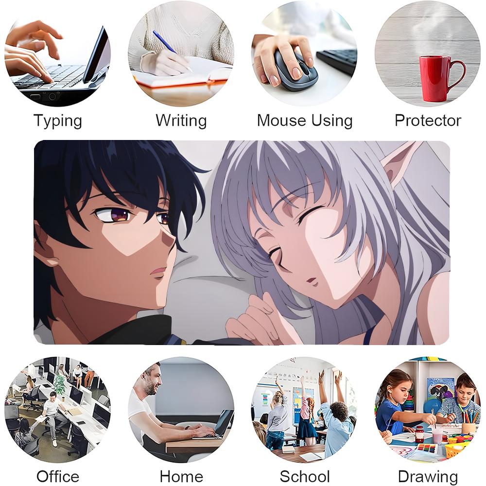 Gaming Mouse Pad Large Antislip Stitched Edges Cute Silver Hair Elf Anime Girl Mat for PC Gamers and Daily Office Desk Use