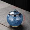 Painted Texture Tea Canister Sealed Ceramic Tea Caddy Storage Jar with Lid Coffee Table Desk Decoration General Jar Candy Can