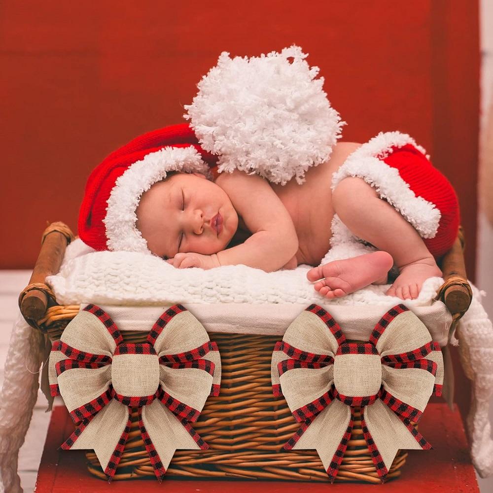 3PCS Christmas Bows for Wreath Red White Snowflake Bow Winter Xmas Tree Craft Bows for New Year Christmas Party Supplies