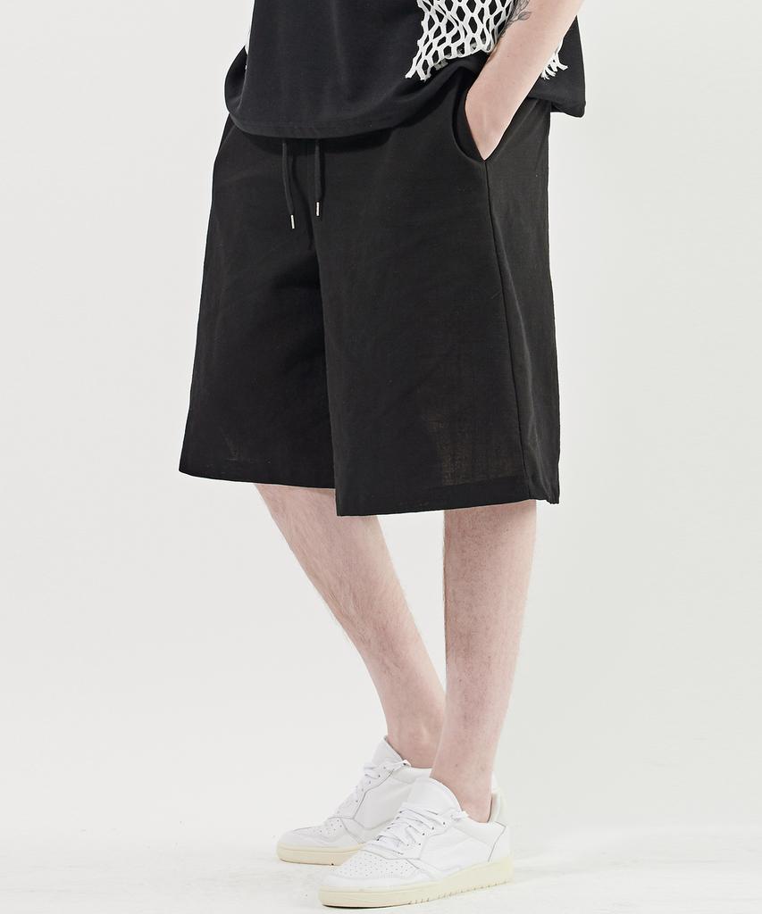 SMITHARMOR Sa Linen Length Wide Half Pants_Black