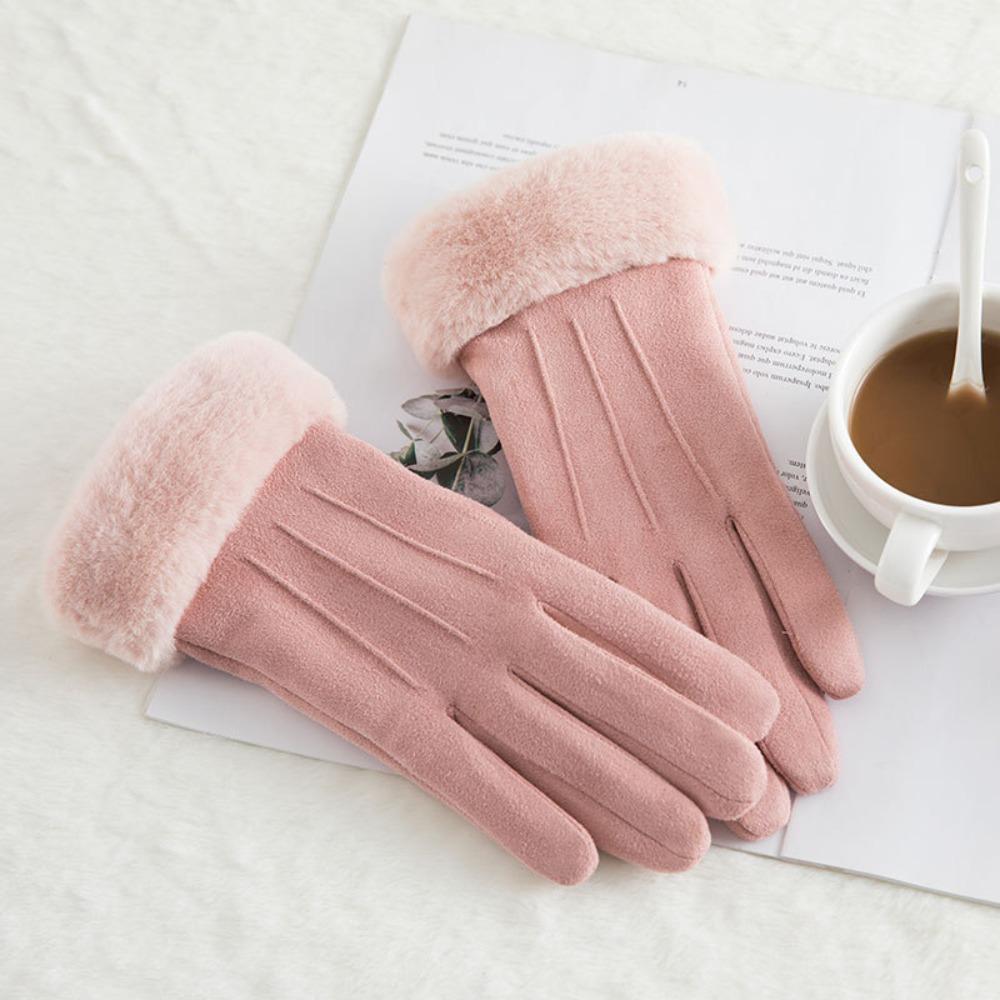 Windproof Full Fingers Mittens Soft Sports Cycling Mittens Casual Suede Gloves  Girls