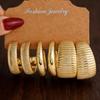 Gold Geometric Water Drop Earrings & C-Shaped Ear Cuffs Set