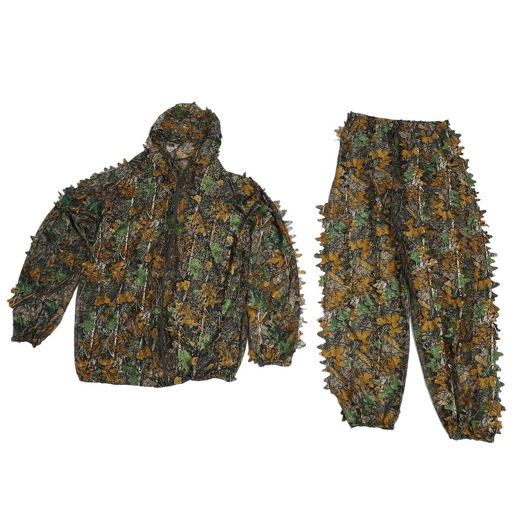 Outdoor Camouflage Suit Polyester Fiber Loose 3D Leafy Ghillie Suit for Bird Watching Hunting
