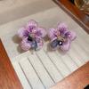 Silver Needle Fabric Flower Glass Fringed Earrings Medium Antique Temperament Stud Earrings Design Sense Niche Earrings