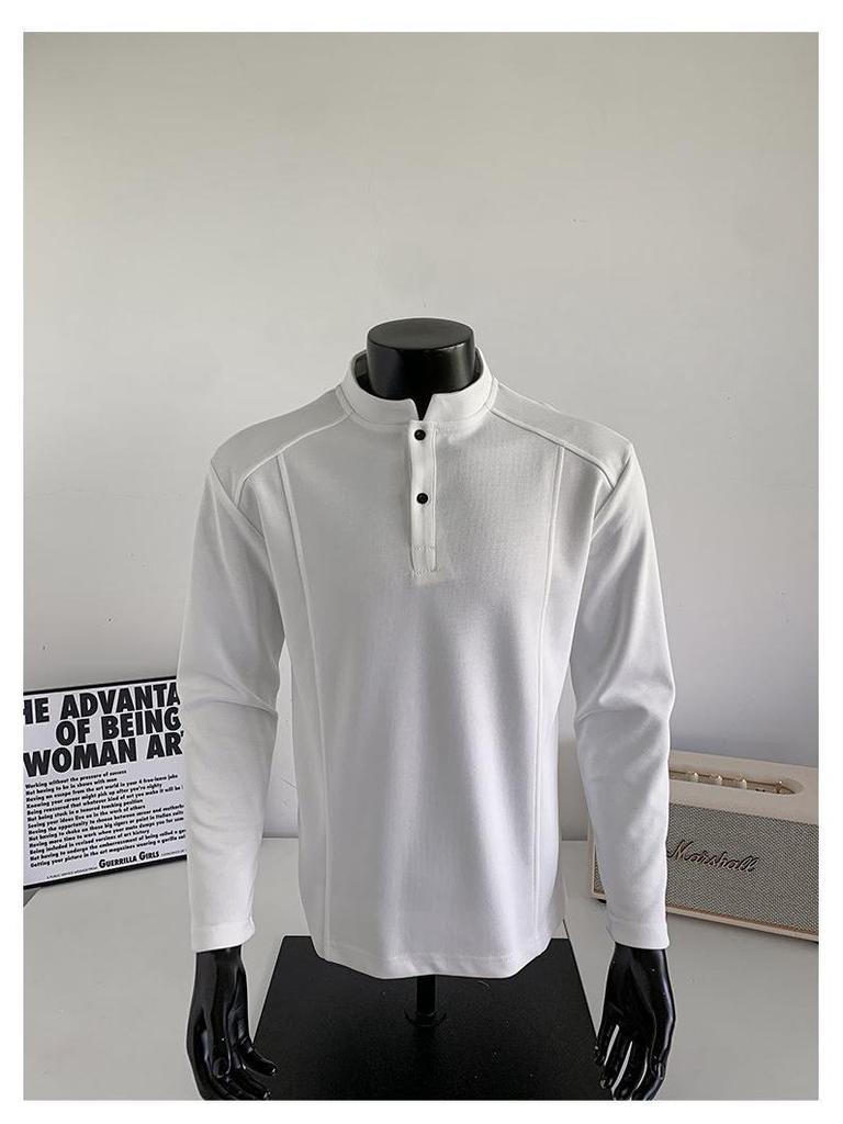 Men's Long Sleeve American Polo Henley Shirt - Spring/Autumn Trendy Cleanfit Base Layer Sweatshirt