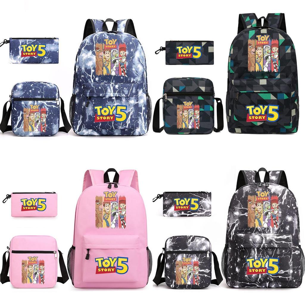 Toy Story Cartoon Print Oxford Canvas Backpack With Zipper Closure For Casual Travel Teens