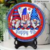 2D Flat, 1pc Round Aluminum "Happy 4th" Patriotic Gnome Sign, 4th of July American Flag Gnomes Metal Plaque, Cute Firework Design, Perfect for