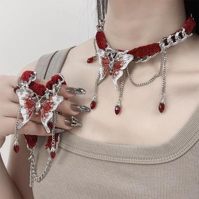 1Pcs Sweet and Cool Velvet Butterfly Tassel Necklace Chain Choker Necklaces for Women