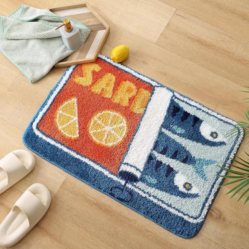 VIKAMA Cute Cartoon Sardine Floor Mat Soft Non-slip Absorbent Washable Doormat for Kitchen Bathroom Bedroom Sofa Home Decor