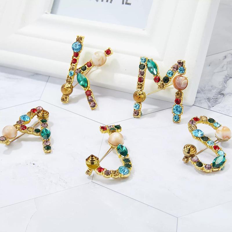 1PC 26 Letters Colorful Jewelry Gifts for Women Alphabet Brooch A-Z Rhinestone Letter Pin