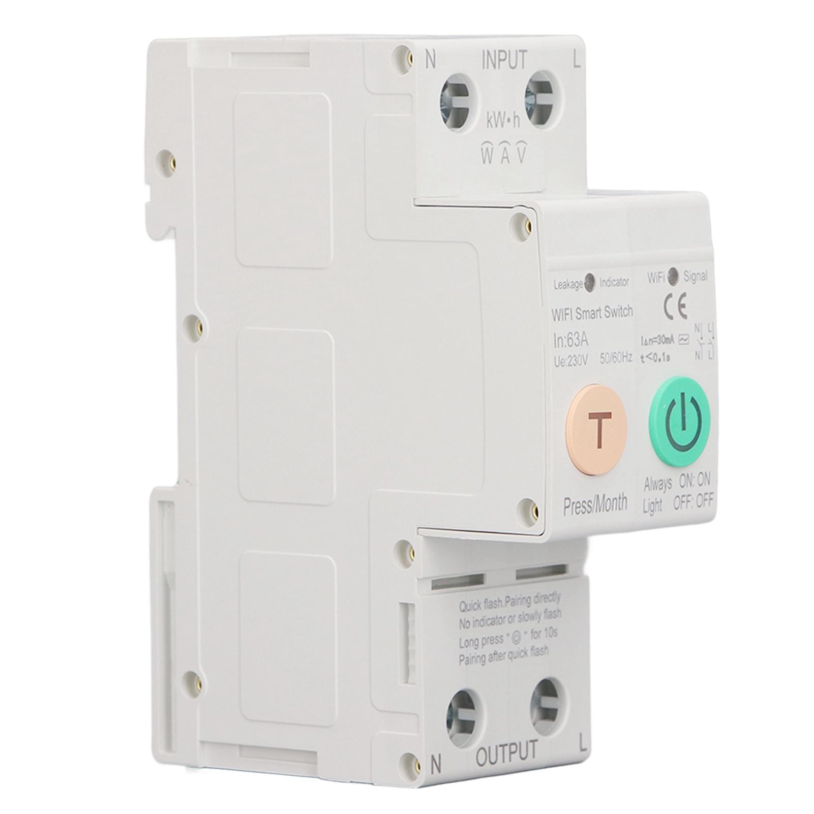 

Интеллектуальный измерительный выключатель утечки с дистанционным управлением 2P 63A DIN-рейка Установка WiFi Автоматический выключатель AC230