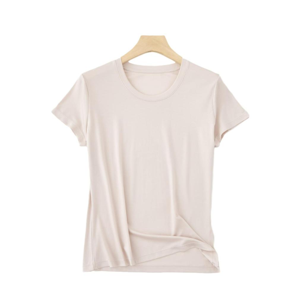 Women's 5A Antibacterial Solid Color Round Neck Short Sleeve T-Shirt for Spring/Summer