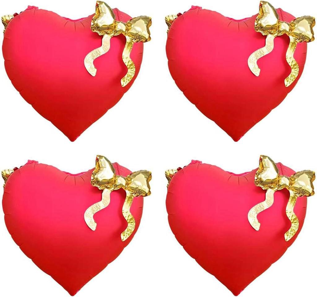 22inch Pink Red Black Heart Shaped Foil Balloons with Bow Valentines Day Wedding Party Decorations Birthday Baby Shower Balloons