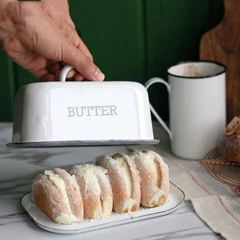 Enamel Butter Dish with Lid – Sealed Cheese Box and Dessert Tray for Kitchen or Restaurant Use