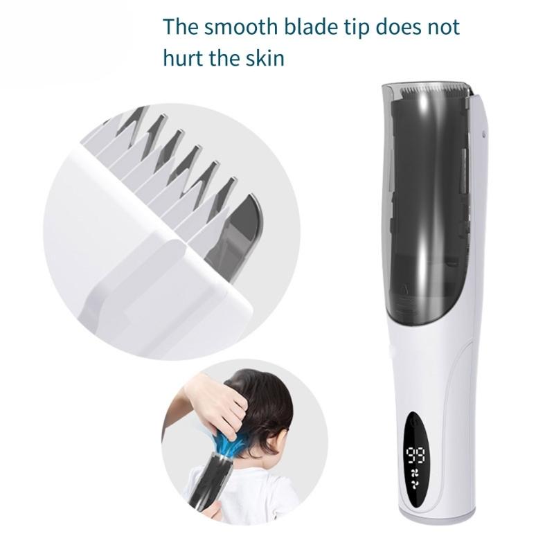 Kids Cordless Hair Clippers 3 Guide Comb Built In Suction Quiet Trimmer for Baby Safe Rechargeable Trimming Tool