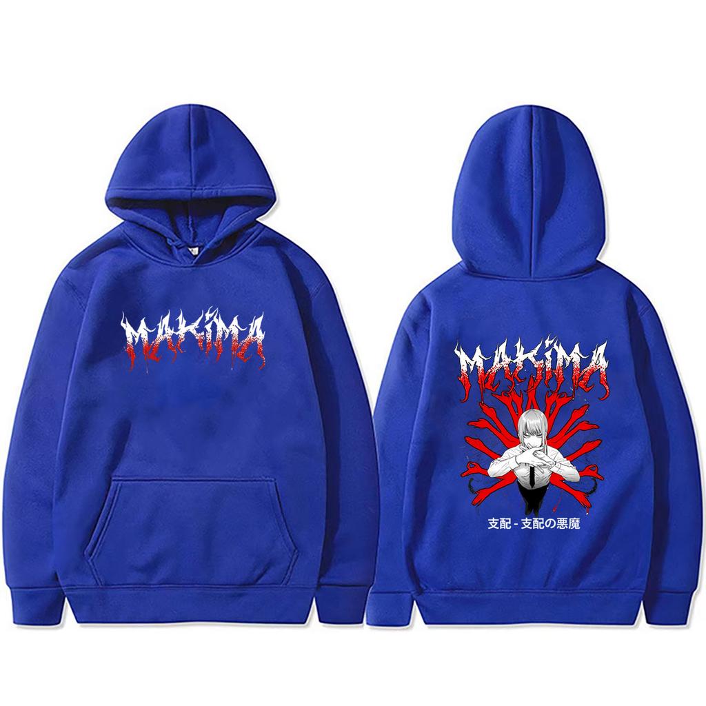 Anime Chainsaw Man Hoodie Retro Cartoon Makima Graphic Print Pullover Hoodies Unisex Manga Casual Oversized Hooded Sweatshirt