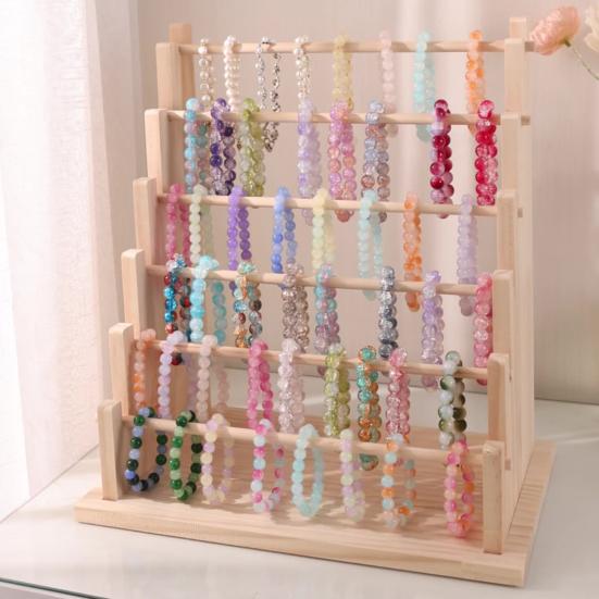 Wooden Jewelry Stand Log Bracelet Display Organizer with Removable Rod Visible Jewelry Showcase Rack