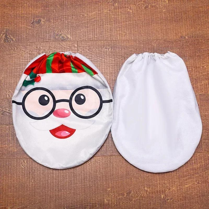 Christmas Toilet Lid Cover Non-Slip Rug Santa Claus Snowman Pattern New Year Xmas Atmosphere Decoration Bathroom Accessories