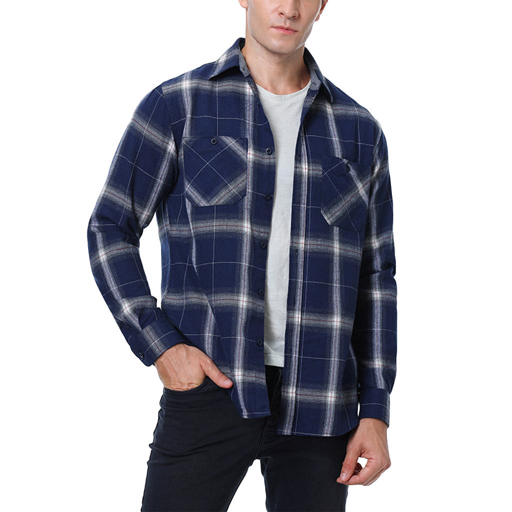 Men's Casual Fashion Plaid Long Sleeve Shirt Men's Pocket Button Shirt