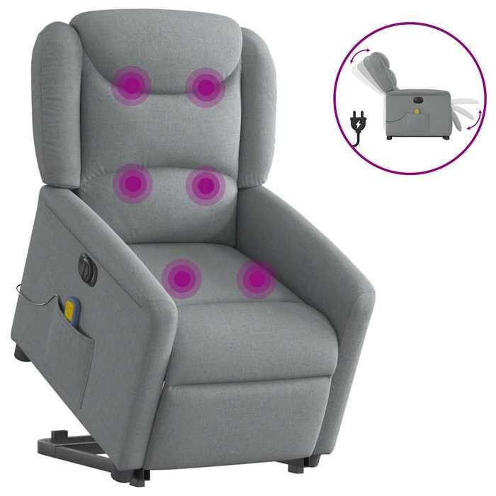 VidaXL Electric Massage Recliner Light Grey Fabric 3303224
